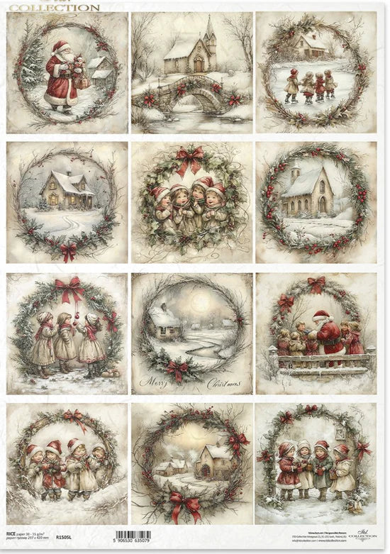 Holiday Scenes in Circles (R1505L) Rice Paper- ITD Collection