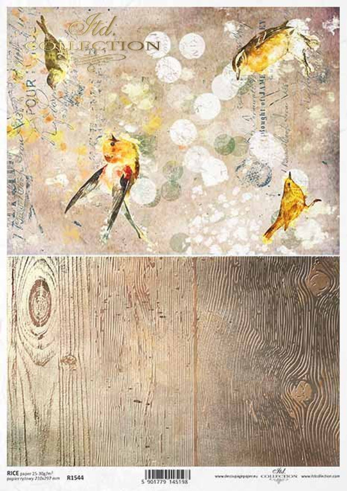 Gold Birds (R1544) Rice Paper- ITD Collection