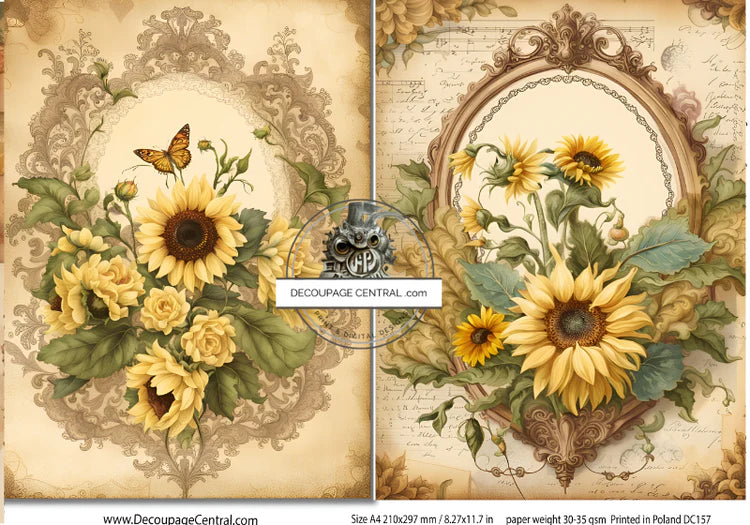 Sunflower Duo Rice Paper (DC157) - Decoupage Central