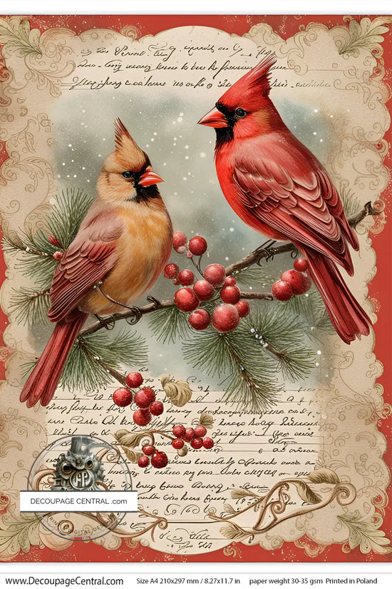 Pair of Cardinals Rice Paper (DC118) - Decoupage Central