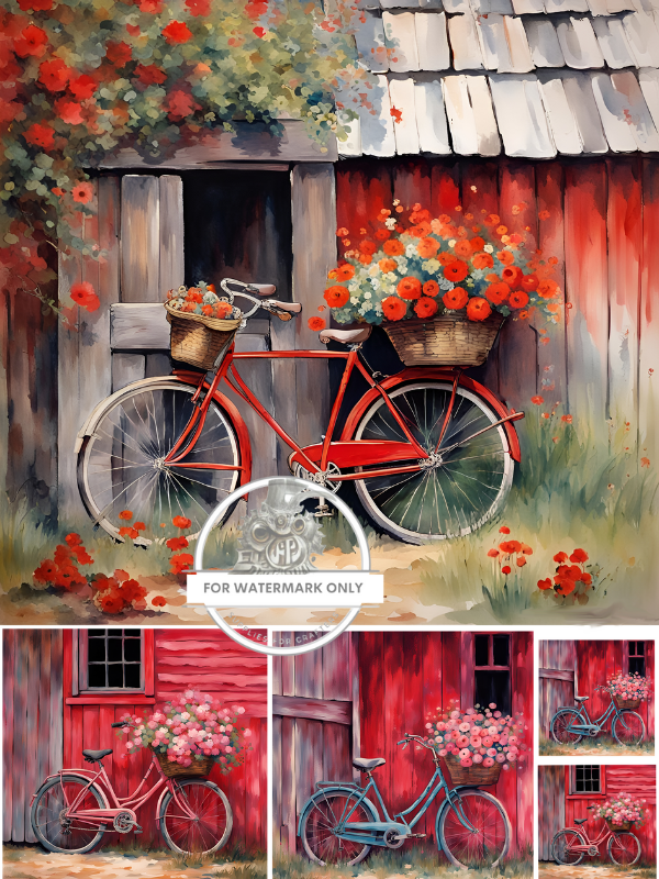 Red Bicycle Flowers Rice Paper (DC320)- Decoupage Central