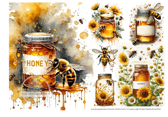 Honey Jars Rice Paper (DC395) - Decoupage Central