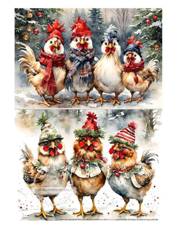 Christmas Hens Duo Decoupage Paper (DC505) - Decoupage Central