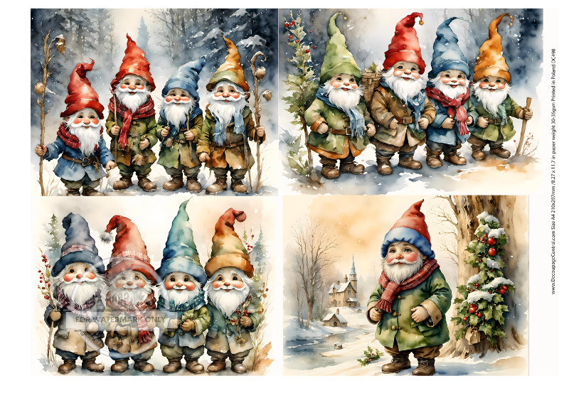 Christmas Gnome Quad Decoupage Paper (DC498) - Decoupage Central