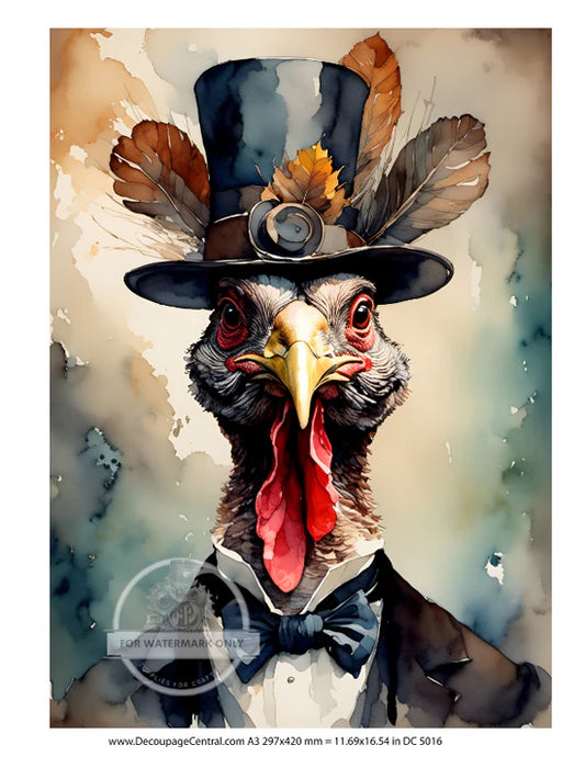 Top Hat Turkey Rice Paper - Decoupage Central