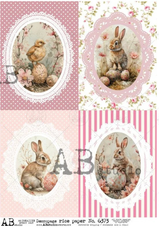 Pink Bunny Quad (#6373) Rice Paper- AB Studios Decoupage Central