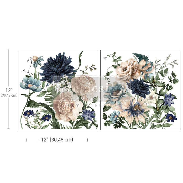 Cerulean Blooms Maxi Transfer, 12" x 12" - ReDesign with Prima