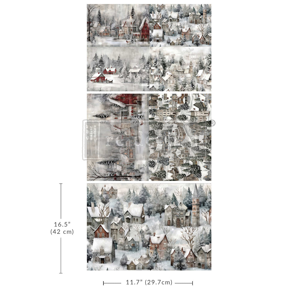 Silent Night Snow Village A3 Decoupage Fiber Pack - ReDesign with Prima