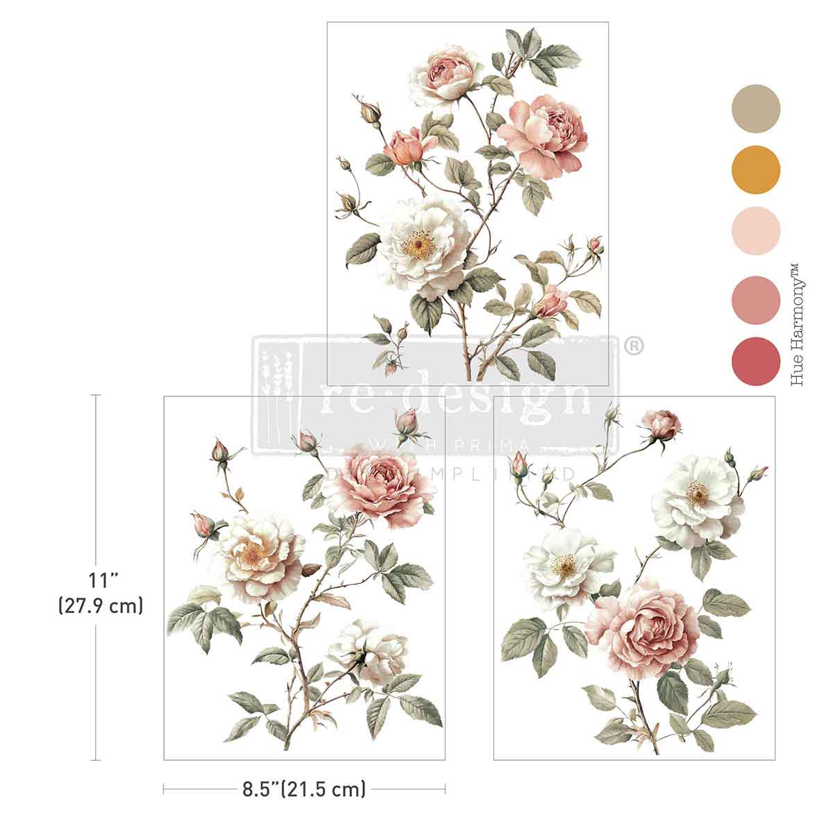 Creamy Blush Blooms Middy Decor Transfer - ReDesign with Prima
