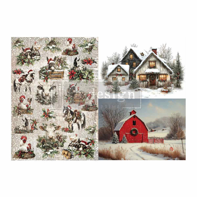 Cozy Country Christmas A3 Decoupage Fiber Pack - ReDesign with Prima