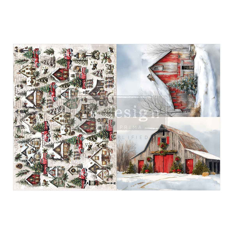 Snowy Village Charm A3 Decoupage Fiber Pack - ReDesign with Prima