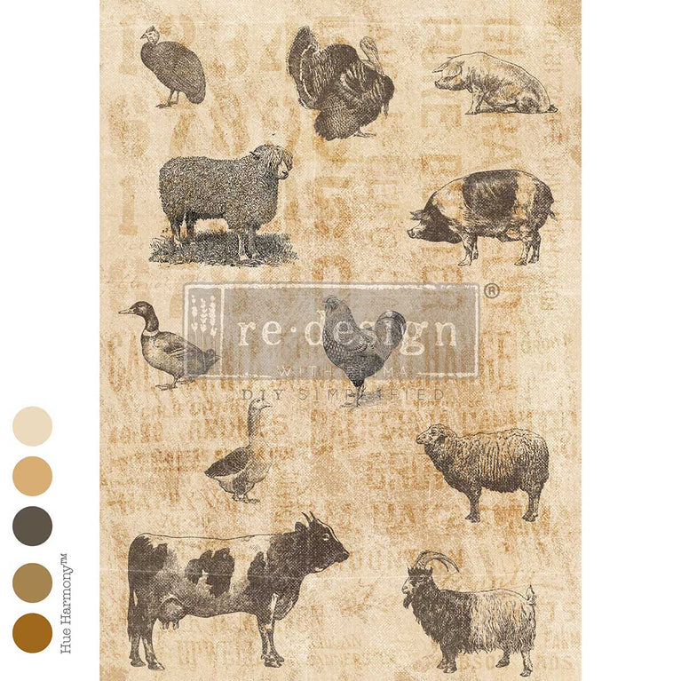 Barnyard Sketches A3 Decoupage Fiber Paper - ReDesign with Prima