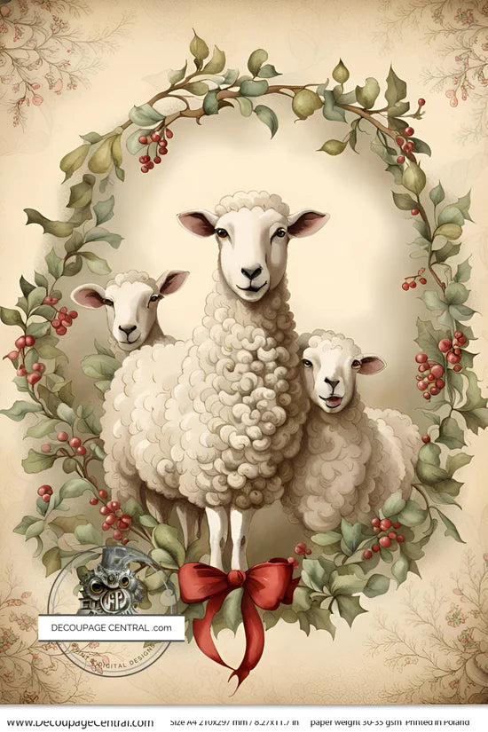 Christmas Sheep A4 Rice Paper (DC119) - Decoupage Central