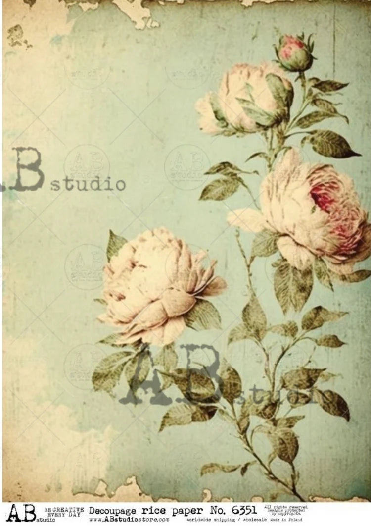 French Vintage Flower Wallpaper (#6351) Rice Paper - AB Studios Decoupage Central