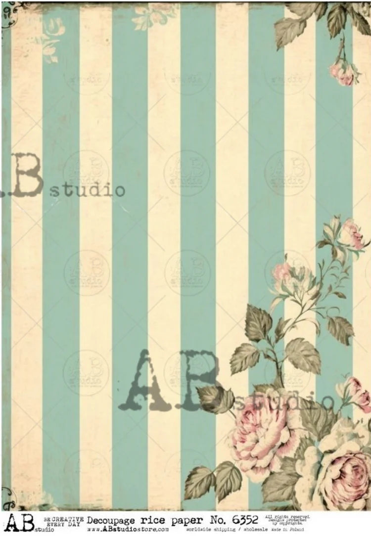 French Market Floral Stripes (#6352) Rice Paper- AB Studios