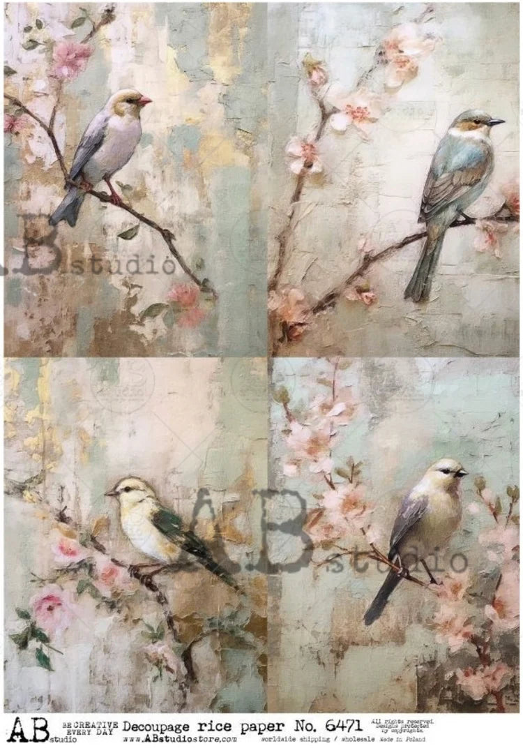 Rustic Birds Quad (#6471) Rice Paper - AB Studios Decoupage Central