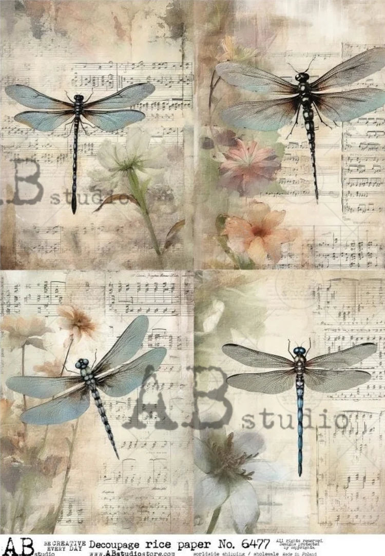 Musical Dragonflies Quad (#6477) Rice Paper - AB Studios