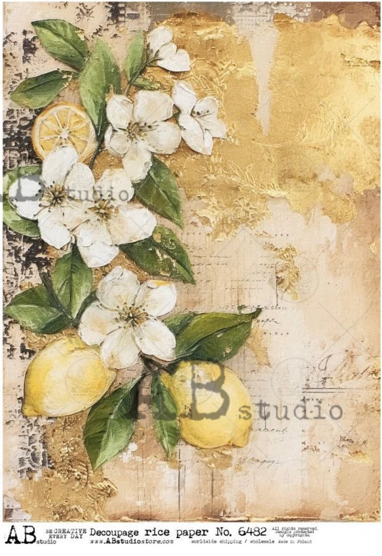 Rustic Lemon Blossom (#6482) Rice Paper - AB Studios Decoupage Central
