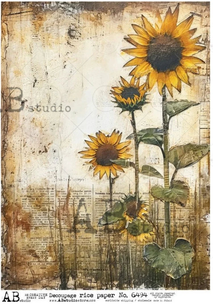 Rustic Sunflowers (#6494) Rice Paper - AB Studios