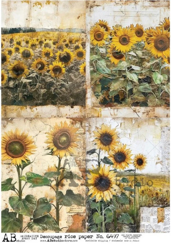 Rustic Sunflowers Quad (#6497) Rice Paper - AB Studios Decoupage Central
