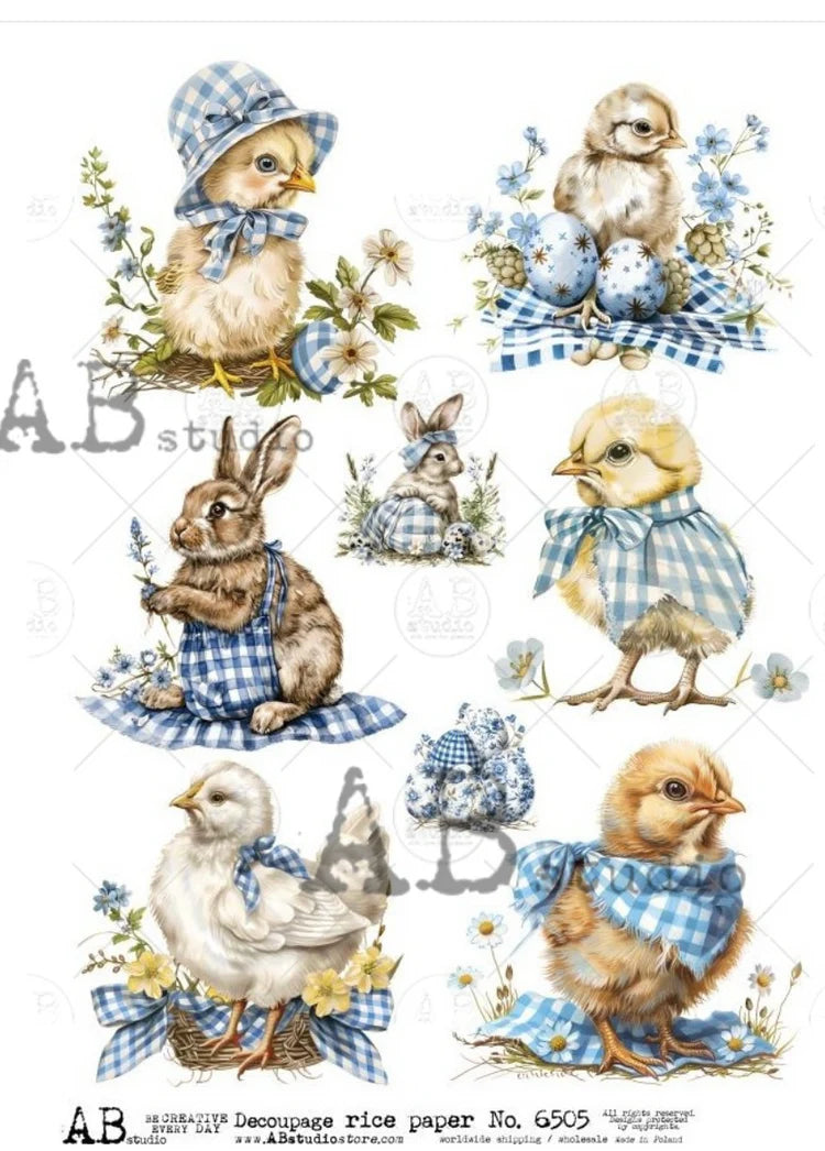 Easter Animals in Blue (#6505) Rice Paper- AB Studios