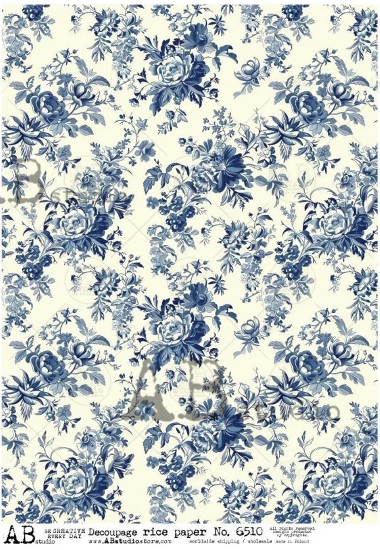 Blue Flower Background (#6510) Rice Paper - AB Studios Decoupage Central