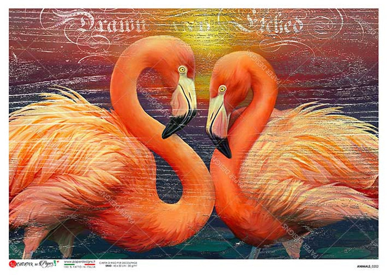 Two Lovebird Flamingos Rice Paper - Paper Designs