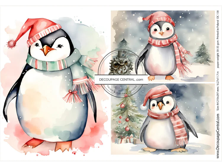 Penguin Trio A4 Rice Paper - Decoupage Central