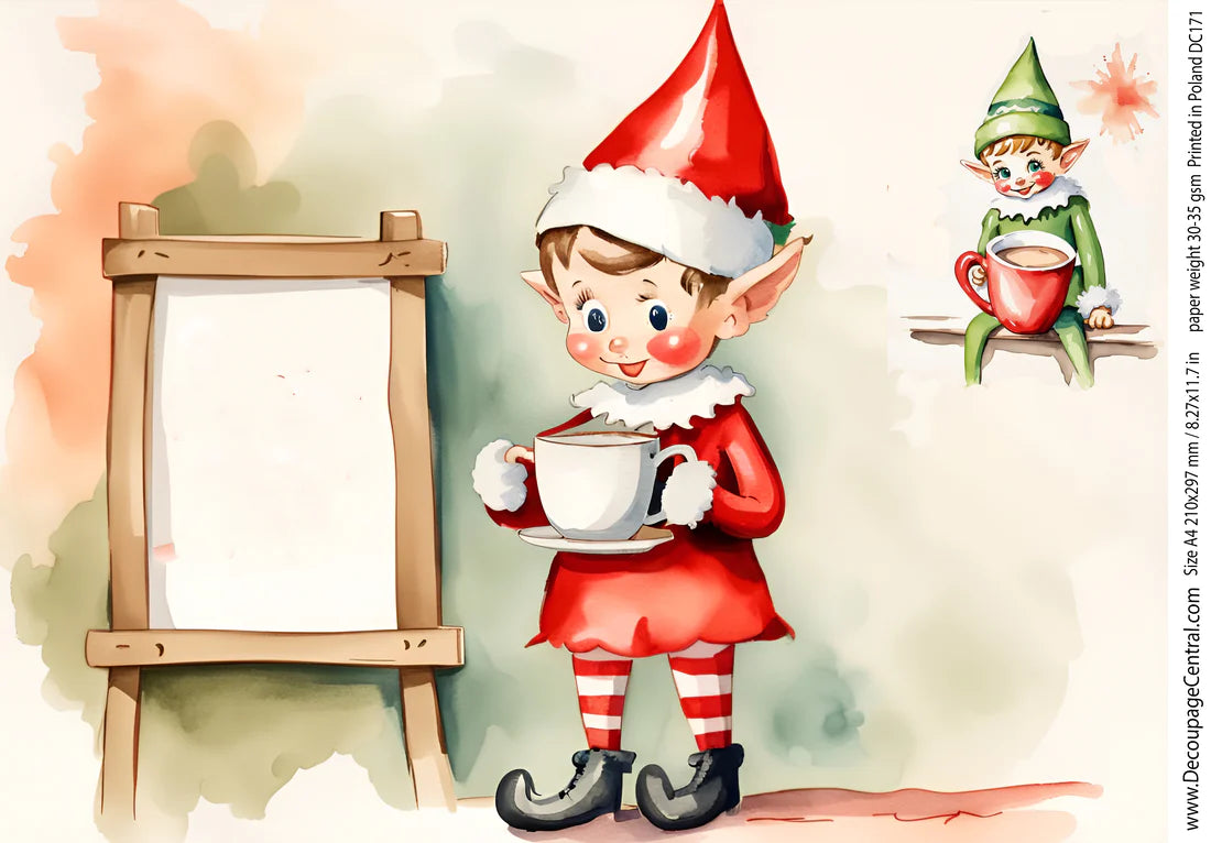 Christmas Elf with Sign Board Rice Paper (DC171) - Decoupage Central