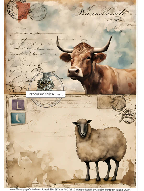 Farm Postale A4 Rice Paper (DC191)- Decoupage Central