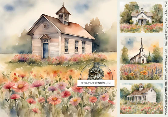 Churches & School Rice Paper (DC202) - Decoupage Central