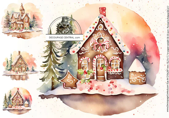 Gingerbread Houses Rice Paper (DC217)- Decoupage Central