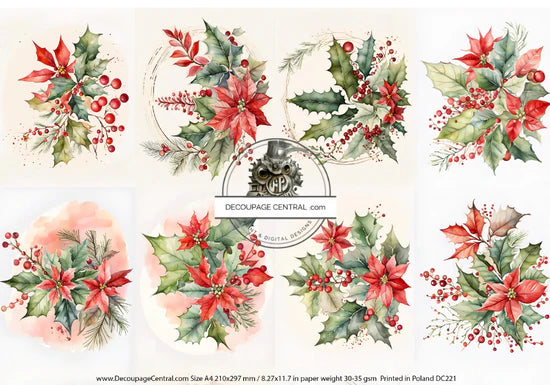 Poinsettia Elements Rice Paper (DC221) - Decoupage Central