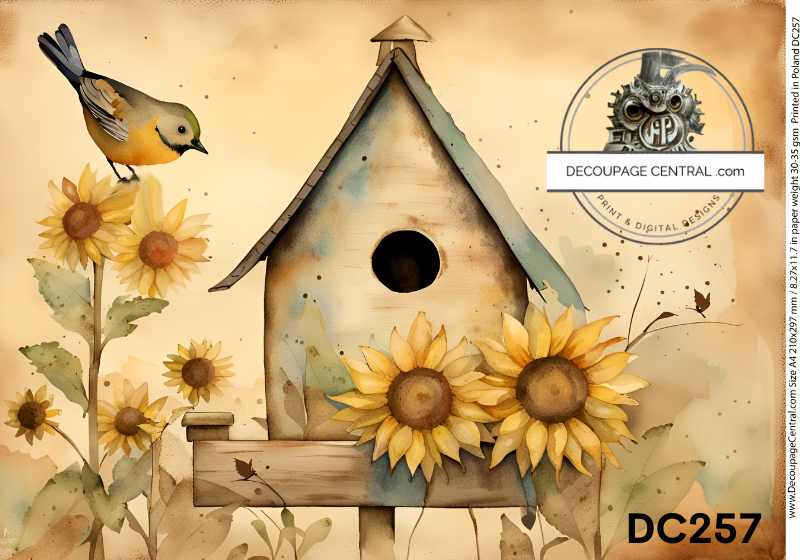 Sunflower Birdhouse Rice Paper (DC257) - Decoupage Central