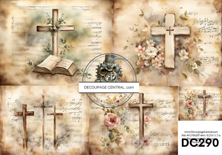 Crosses & Parchment Rice Paper (DC290) - Decoupage Central