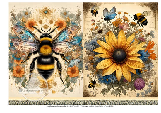 Bee & Daisy Duo Rice Paper (DC388) - Decoupage Central
