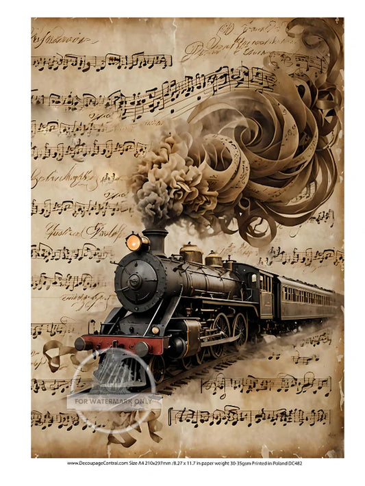 Musical Steam Engine Rice Paper - Decoupage Central