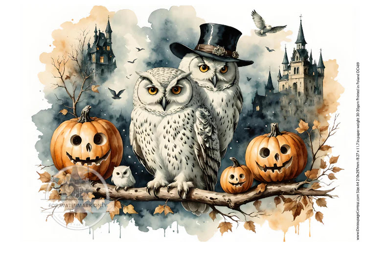 Snowy Owl Halloween Rice Paper (DC489) - Decoupage Central