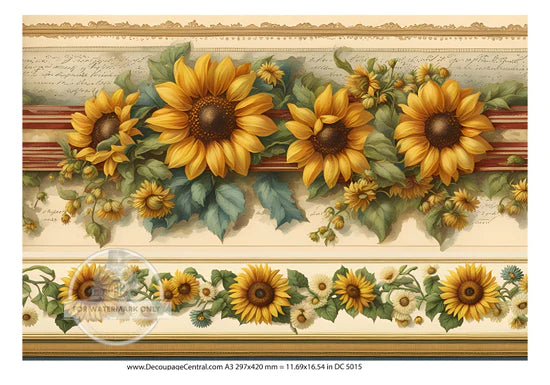 Sunflower on Grainsack Stripe Rice Paper (DC5015) - Decoupage Central