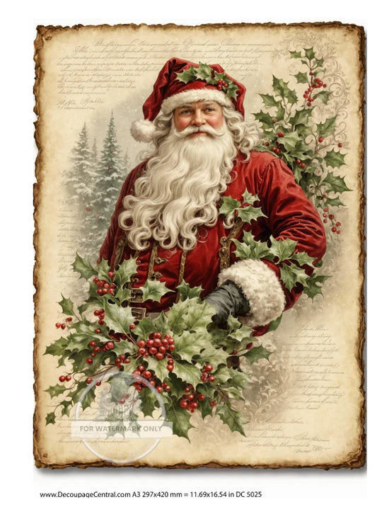 Holly Jolly Santa Rice Paper - Decoupage Central