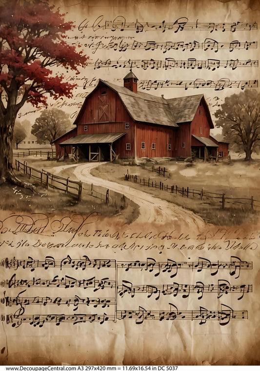 Red Barn Melody Decoupage Paper - Decoupage Central