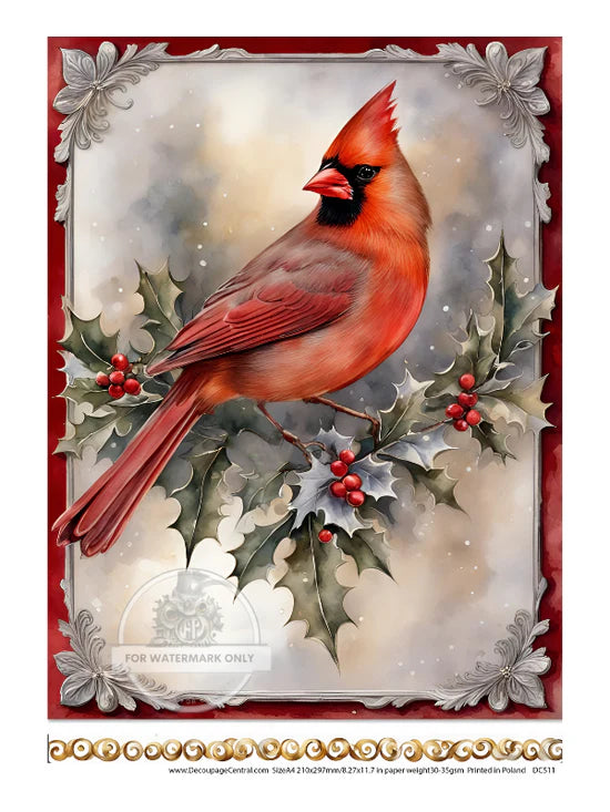 Silver Cardinal Rice Paper (DC511) - Decoupage Central