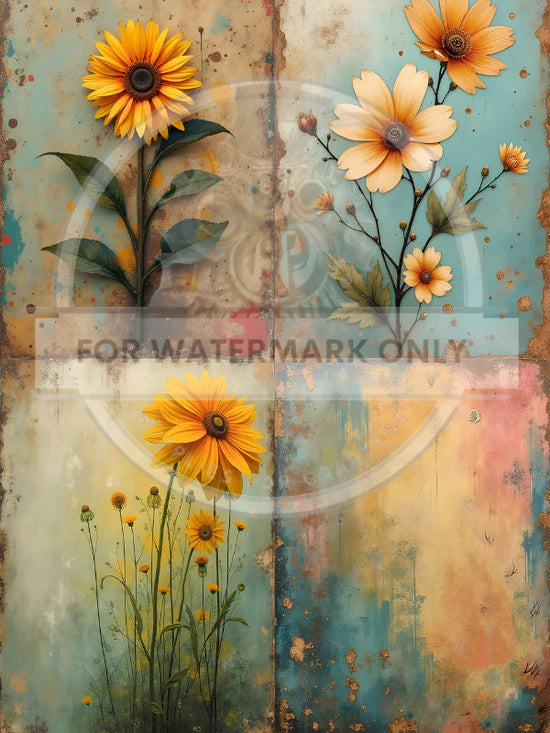 Patina Flower Quad Rice Paper (DC629) - Decoupage Central