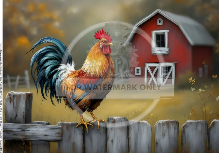 Bokeh Farm Rooster Rice Paper (DC646) - Decoupage Central