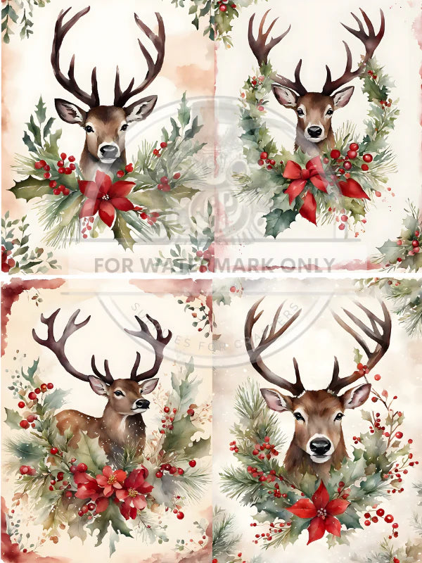 Festive Bucks Quad Rice Paper (DC801) - Decoupage Central