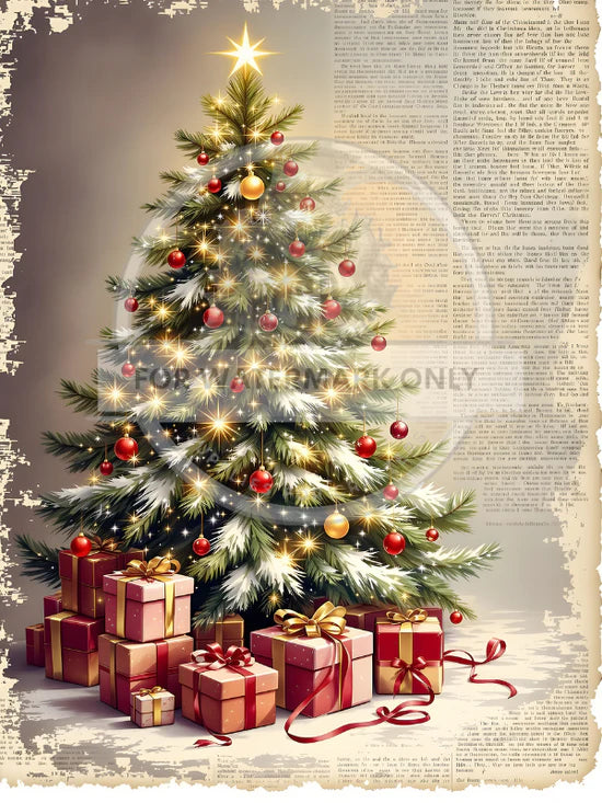 Christmas Tree & Christmas Newsprint Rice Paper (DC811) - Decoupage Central