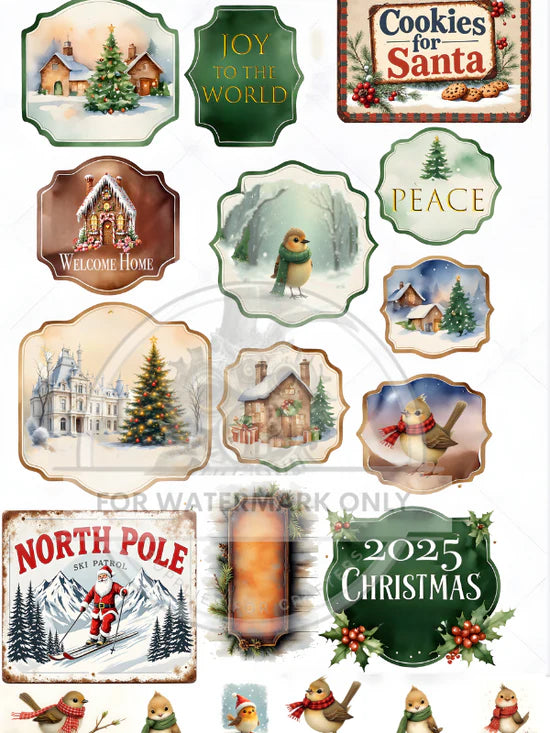 Holiday Labels & Cheer Rice Paper (DC830) - Decoupage Central