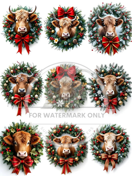 Highland Christmas Cows Rice Paper (DC863) - Decoupage Central