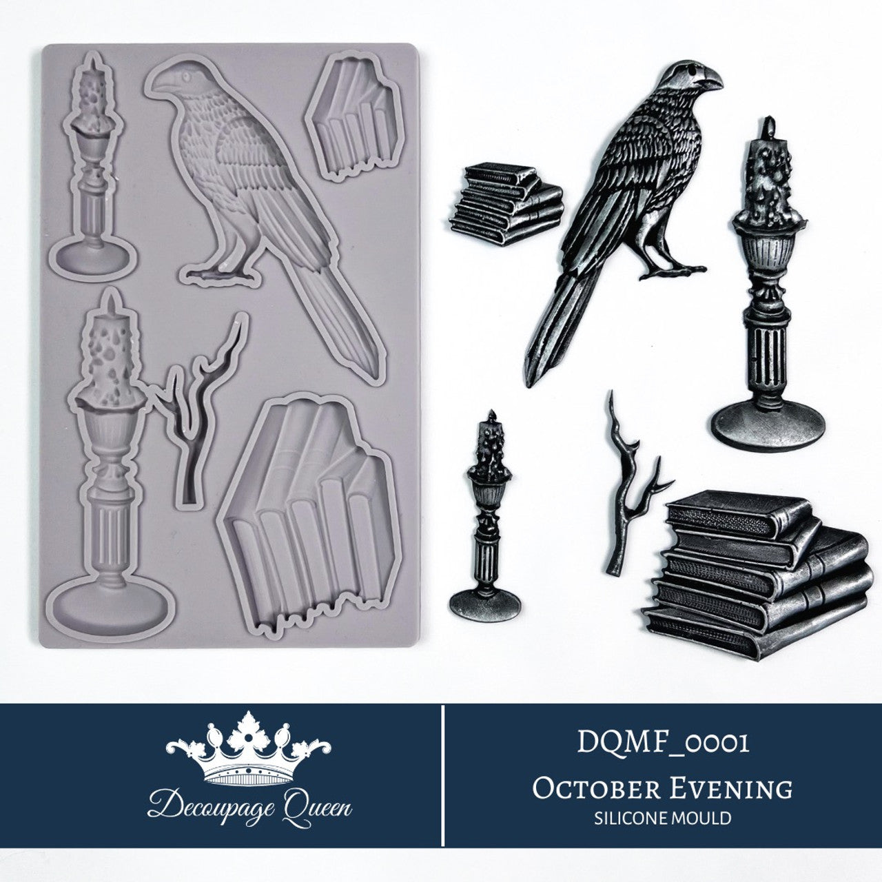 October Evening Mould, Ltd Edition -Raven & Books - Decoupage Queen