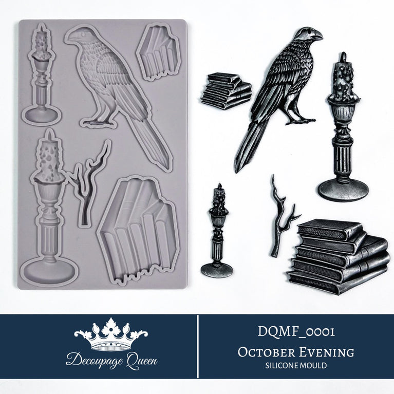 October Evening Mould, Ltd Edition -Raven & Books - Decoupage Queen